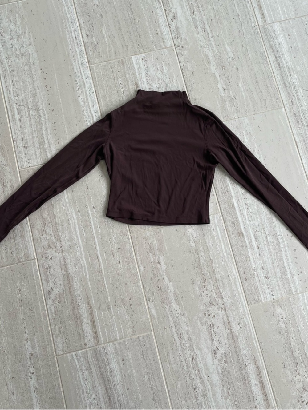 lululemon athletica Long Sleeve Mock Neck funnel neck Crop Top - Dark Brown